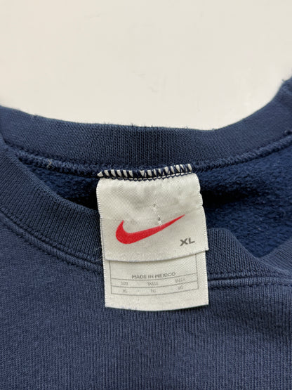 Vintage 90s Nike Embroidered Mini Swoosh Crewneck Sweatshirt Size XL Navy Blue