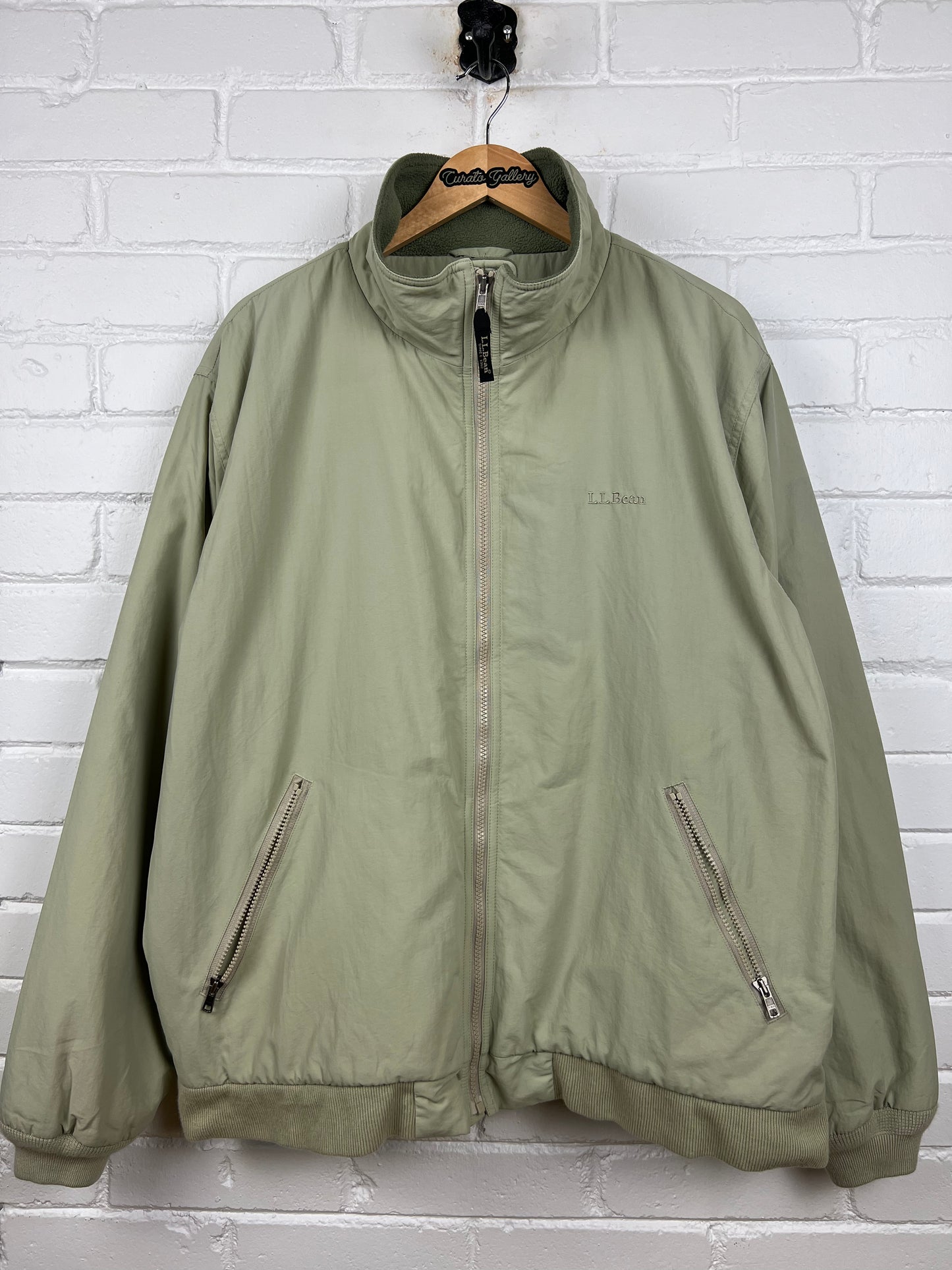 Vintage LL Bean Fleece Lined Nylon Bomber Jacket Size XXL Pistachio