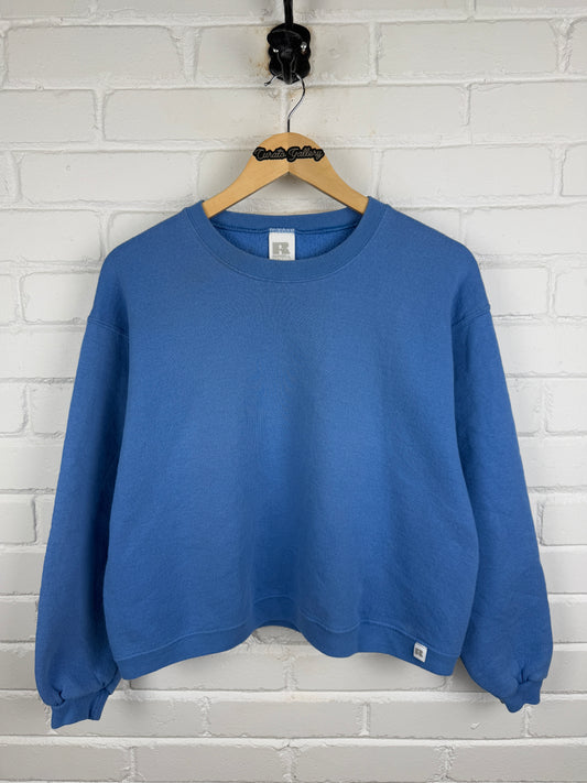Russell Athletic Cropped Boxy Fit Blank Crewneck Sweatshirt Size M Womens Baby Blue