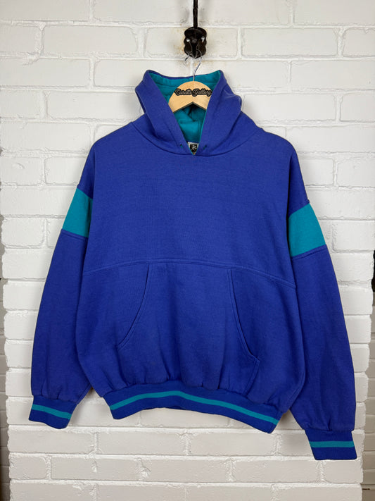 Vintage 80s/90s Activewear Two Tone Blank Pullover Hooded Sweatshirt Size L