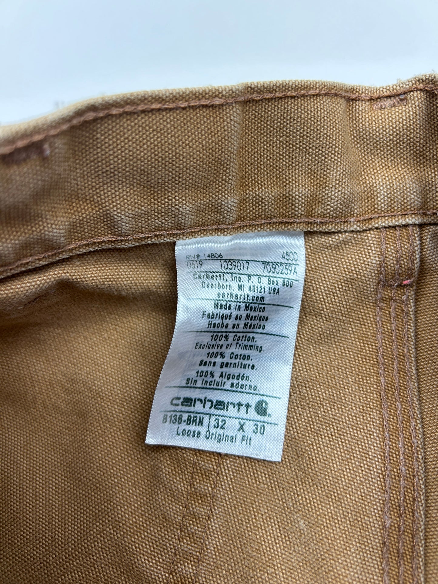 Carhartt Canvas Work-Wear Double Knee Loose Original Fit Pants Size 32W Beige