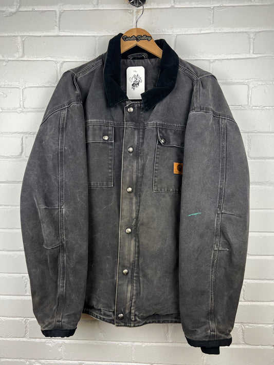 Carhartt Insulated Canvas Work Wear Barn Coat Cord Collar Size XL Black