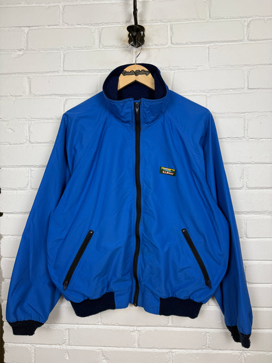 Vintage 90s LL Bean Three Season Fleece Cropped Lined Bomber Jacket Size L Blue
