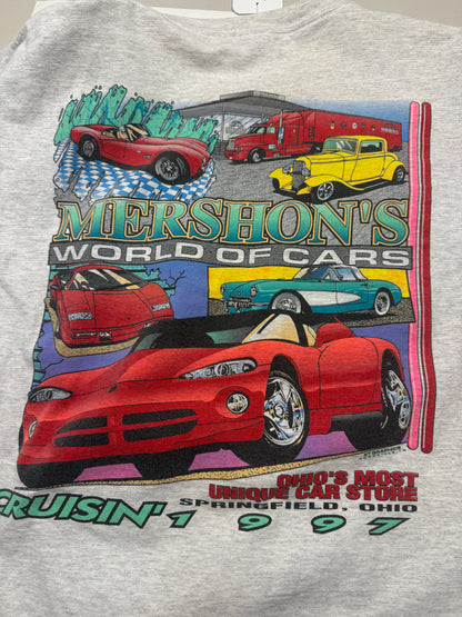 Vintage 1997 Mershons World Of Cars Exotic Ferrari Lots Viper Racing T Shirt Size XL 90s