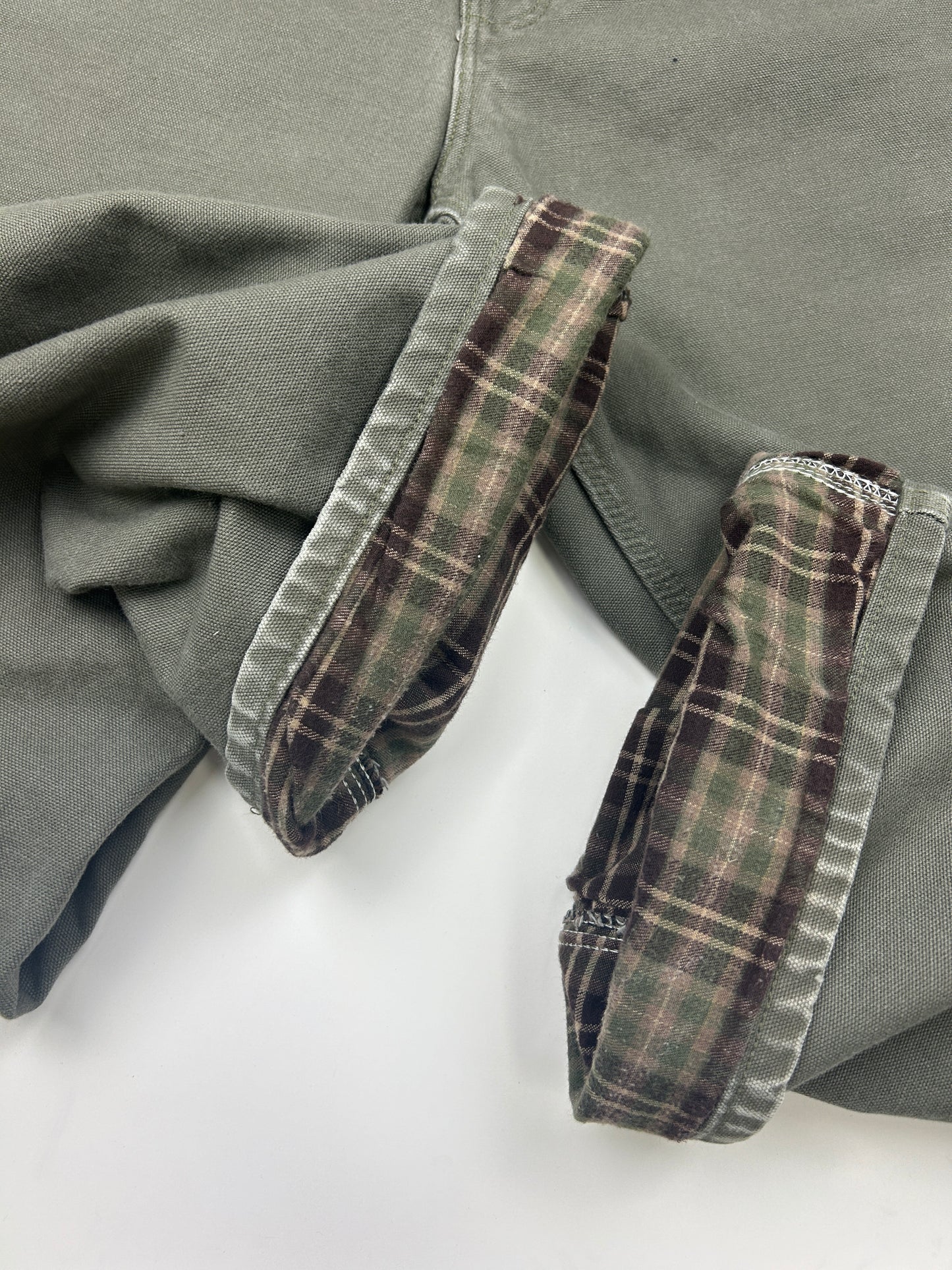 Carhartt Canvas Work Wear Carpenter Plaid Lined Pants Size 36W Sage Green