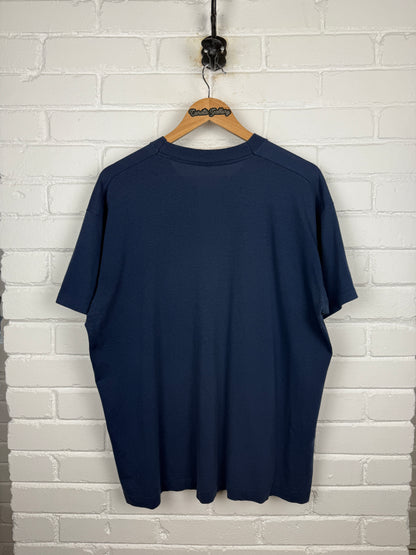 Vintage 90s University Of Michigan Wolverines UOFM Collegiate Graphic T Shirt Size XL Blue