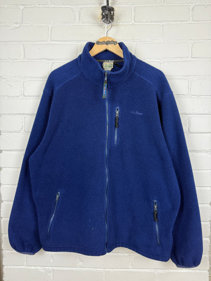 Vintage LL Bean Embroidered Spell Out Full Zip Fleece Sweater Size XXL Navy Blue