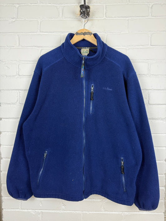 Vintage LL Bean Embroidered Spell Out Full Zip Fleece Sweater Size XXL Navy Blue