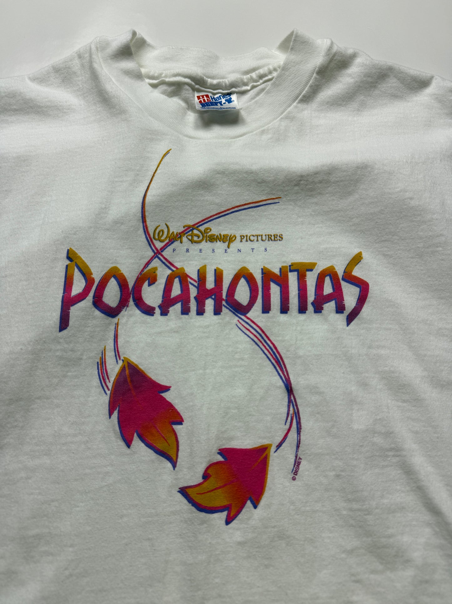 Vintage 1995 Pocahontas Disney Movie Promo Spell Out Graphic T Shirt Size L