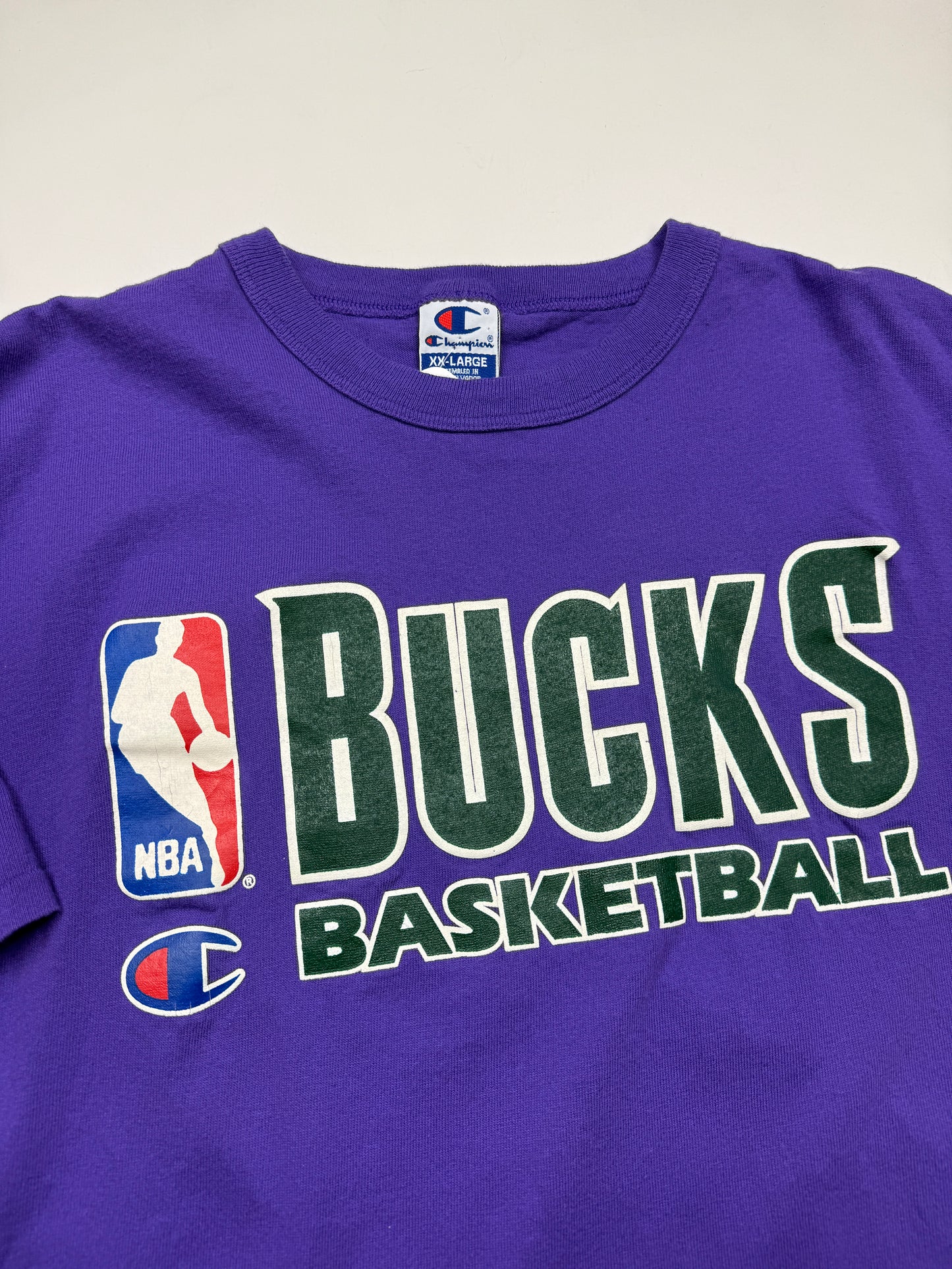 Vintage 90s Milwaukee Bucks NBA Basketball Champion Cropped Boxy T Shirt Size XXL Purple