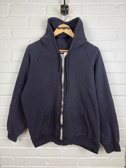 Vintage 80s Big Yank Thermal Lined Blank Cropped Boxy Full Zip Hooded Sweatshirt Size L