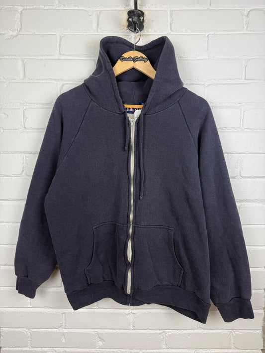 Vintage 80s Big Yank Thermal Lined Blank Cropped Boxy Full Zip Hooded Sweatshirt Size L