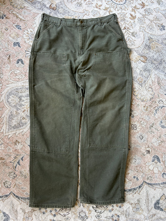 Vintage Carhartt Canvas Work-Wear Double Knee Pants Size 37W B136 Sage Green