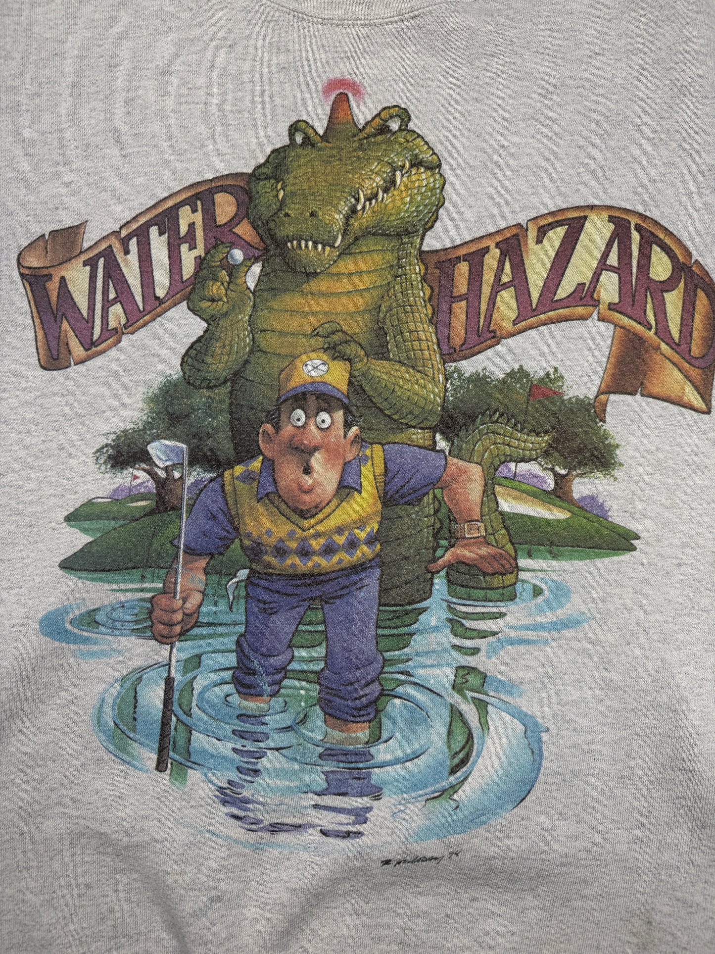 Vintage 1994 Water Hazard Golfing Alligator Animal Graphic Sweatshirt L 90s