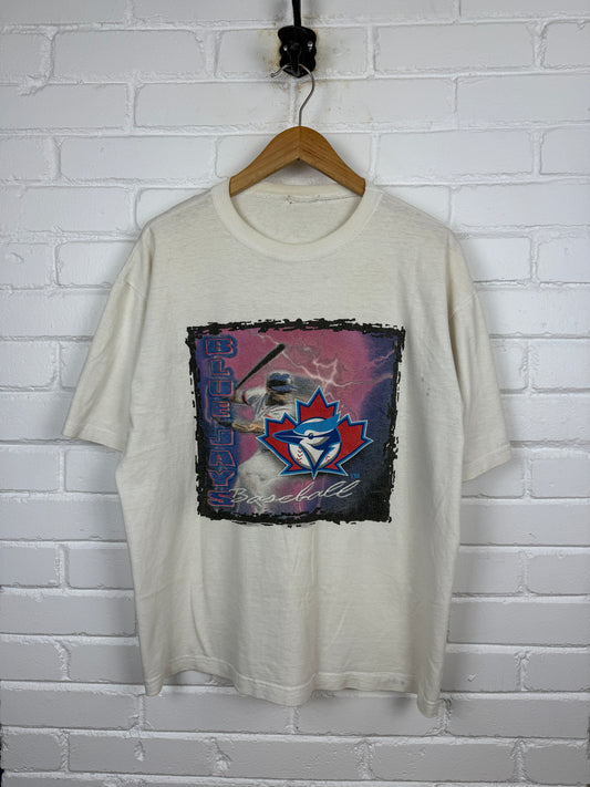 Vintage 1999 Toronto Blue Jays MLB Baseball Lightning Graphic T Shirt Size L