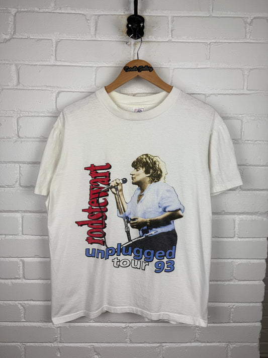Vintage 1993 Rod Stewart Unplugged Tour Parking Lot Band Music T Shirt Size L 90s