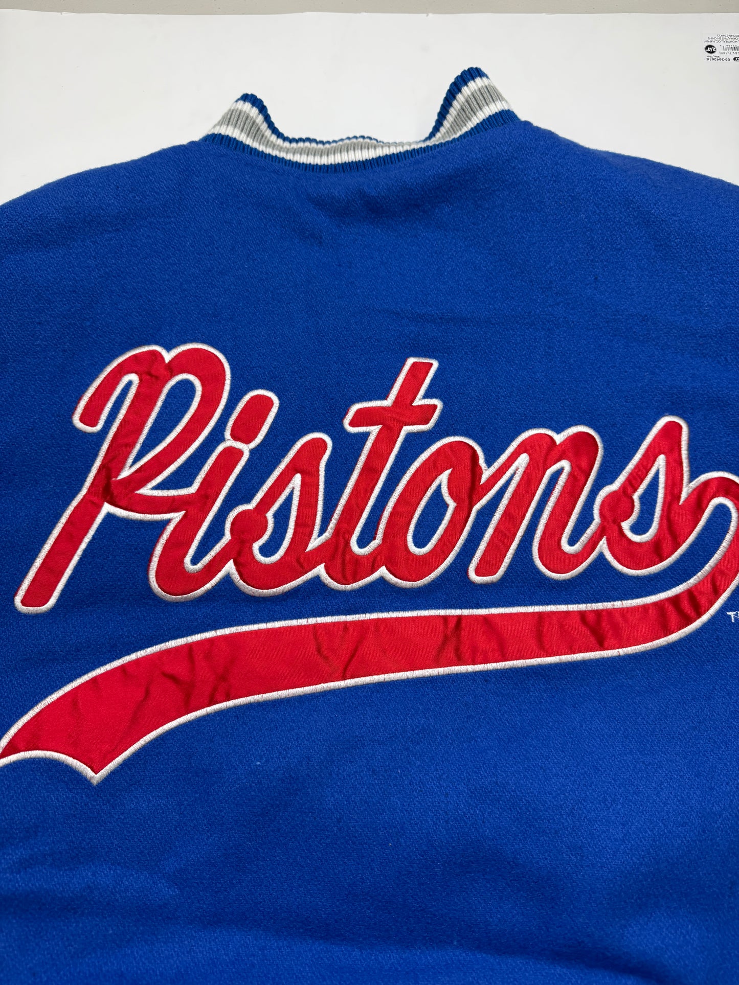 Vintage 80s/90s Detroit Pistons NBA Script Spell Out Insulated Wool Bomber Jacket Size XL