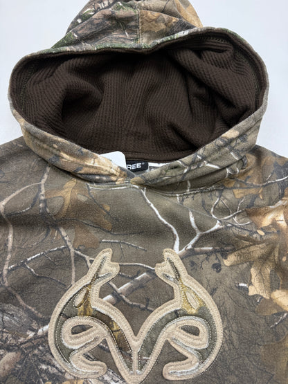 Real Tree XTRA Embroidered Logo All Over Print Camo Hooded Sweatshirt Size XL