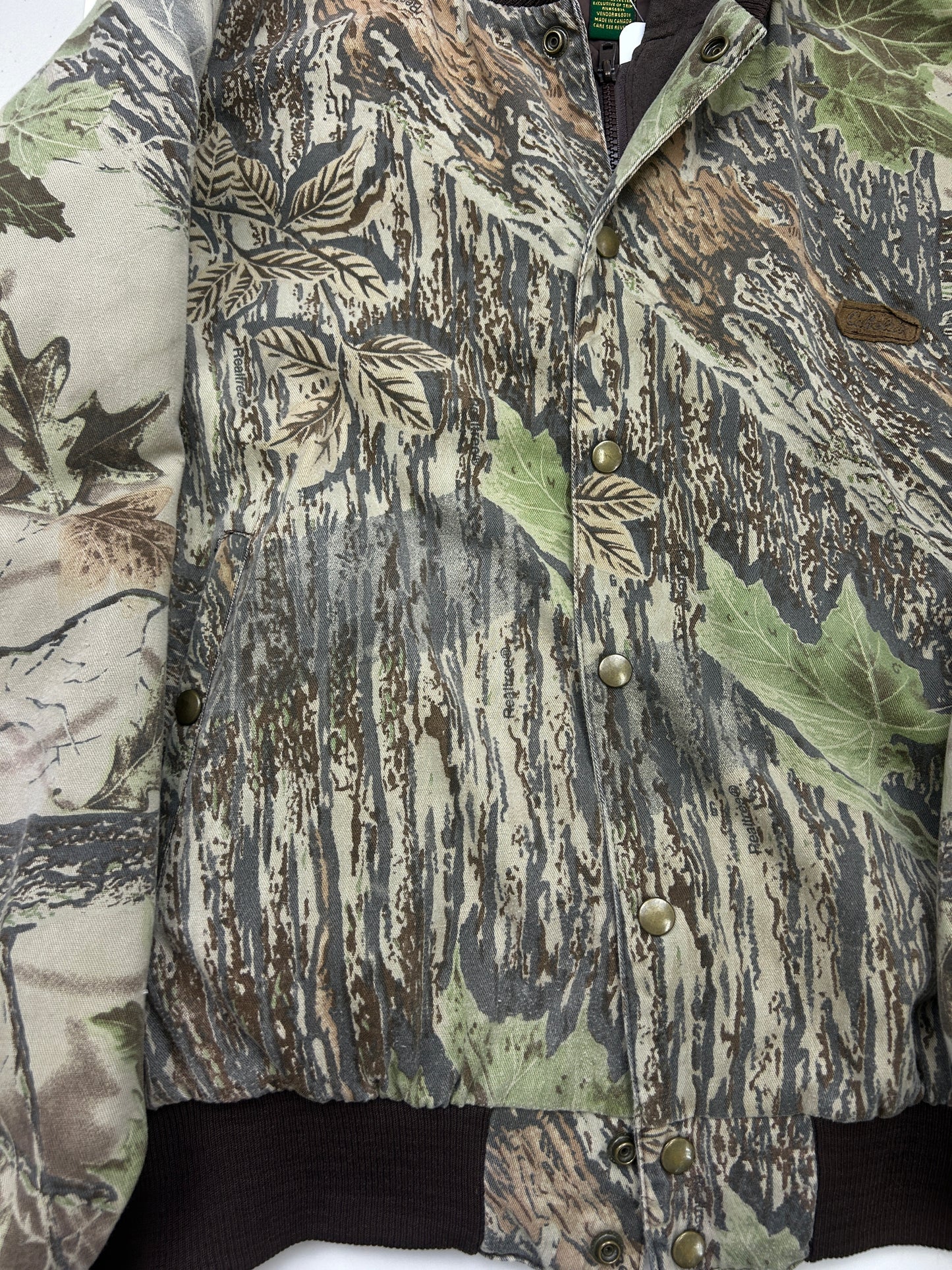 Cabelas Real Tree Camo Quilted Lined Insulated Hooded Bomber Jacket Size L
