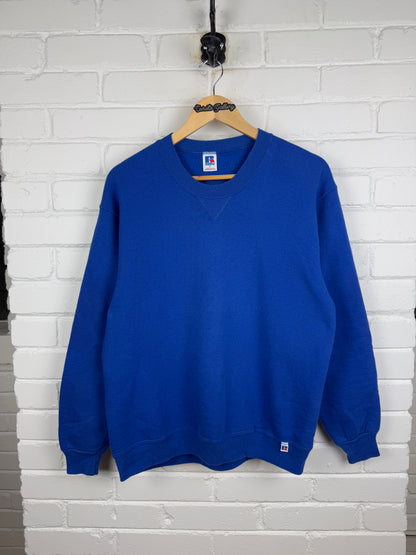 Vintage 90s Russell Athletic Blank Crewneck Sweatshirt Size L Royal Blue