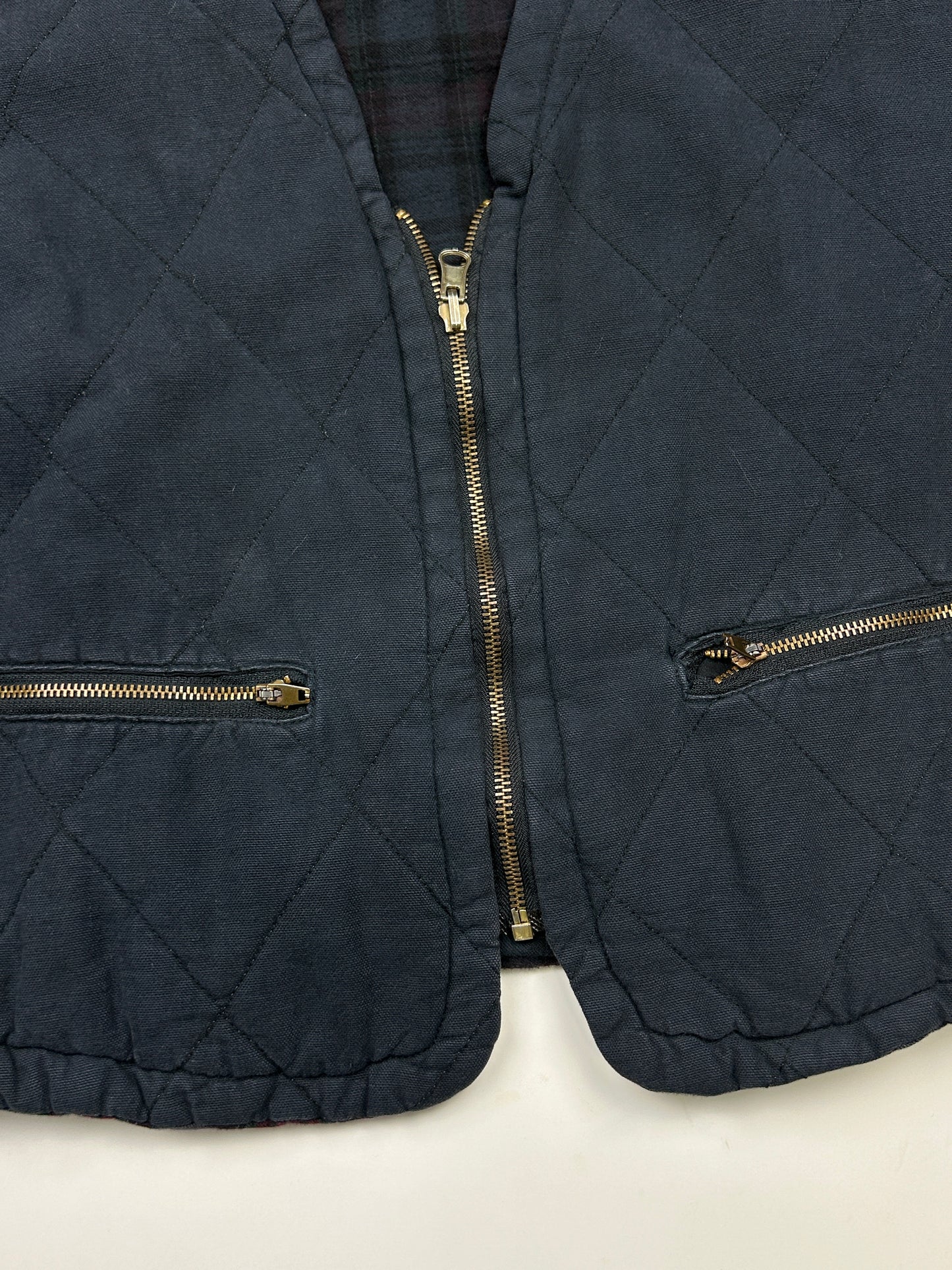 Vintage Paragraff Plaid Lined Quilted Vest Size L Navy Blue