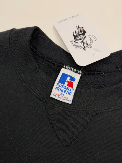 Vintage 90s Russell Athletic Cropped Boxy Fit Blank Crewneck Sweatshirt Size XXL Black
