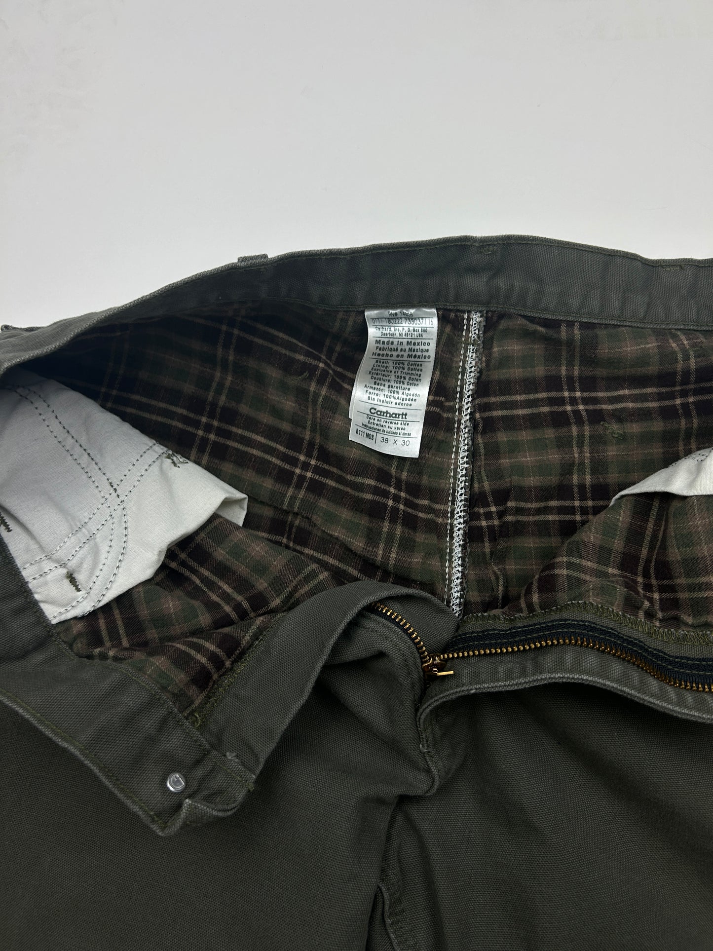 Carhartt Canvas Work Wear Carpenter Plaid Lined Pants Size 36W Sage Green