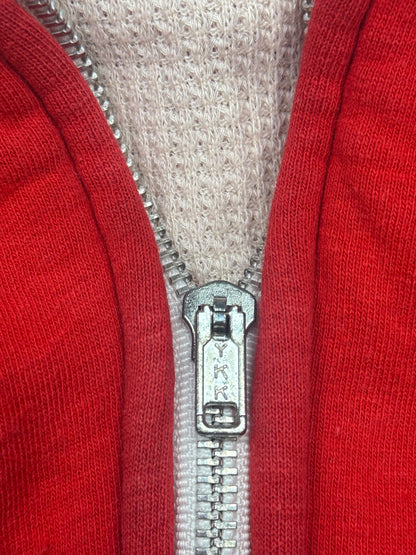 Vintage 80s Lifetrends Thermal Lined Blank Full Zip Hooded Sweatshirt Size L Red