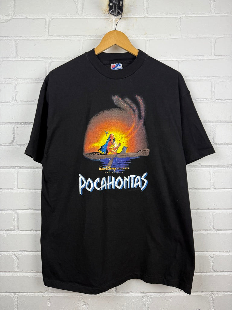 Vintage 1995 Pocahontas Disney Movie Promo Graphic Meeko Cartoon Animated T Shirt Size L