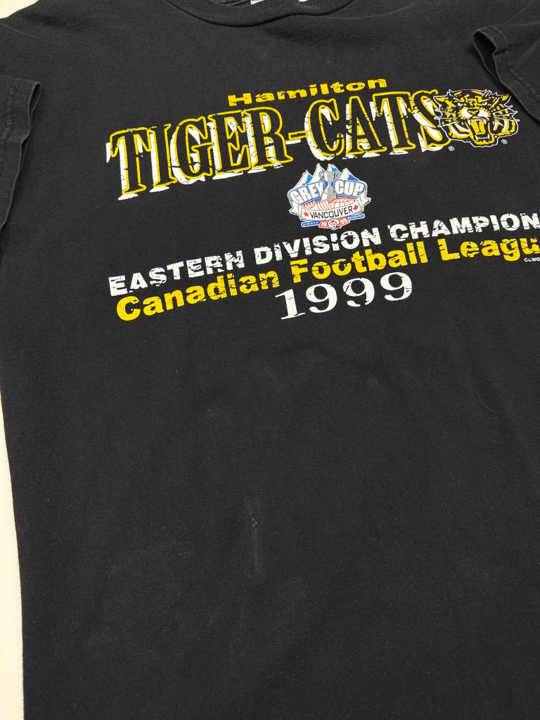 Vintage 1999 Hamilton Tiger Cats Eastern Division Champs Football Graphic T Shirt Size L