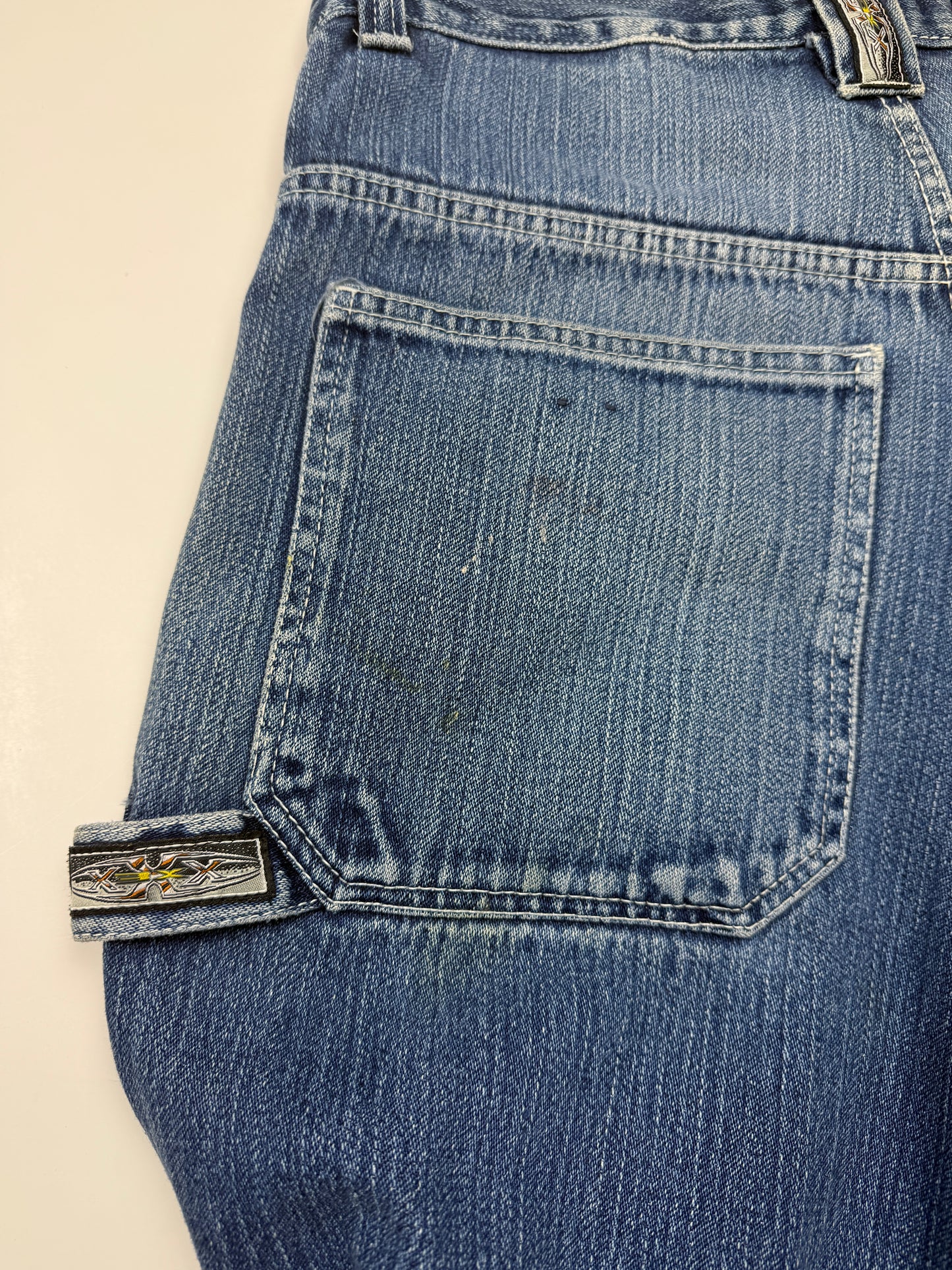 Vintage Y2K Culture XXX Carpenter Style Relaxed Fit Medium Sand Blasted Denim Jeans Pants Size 34W