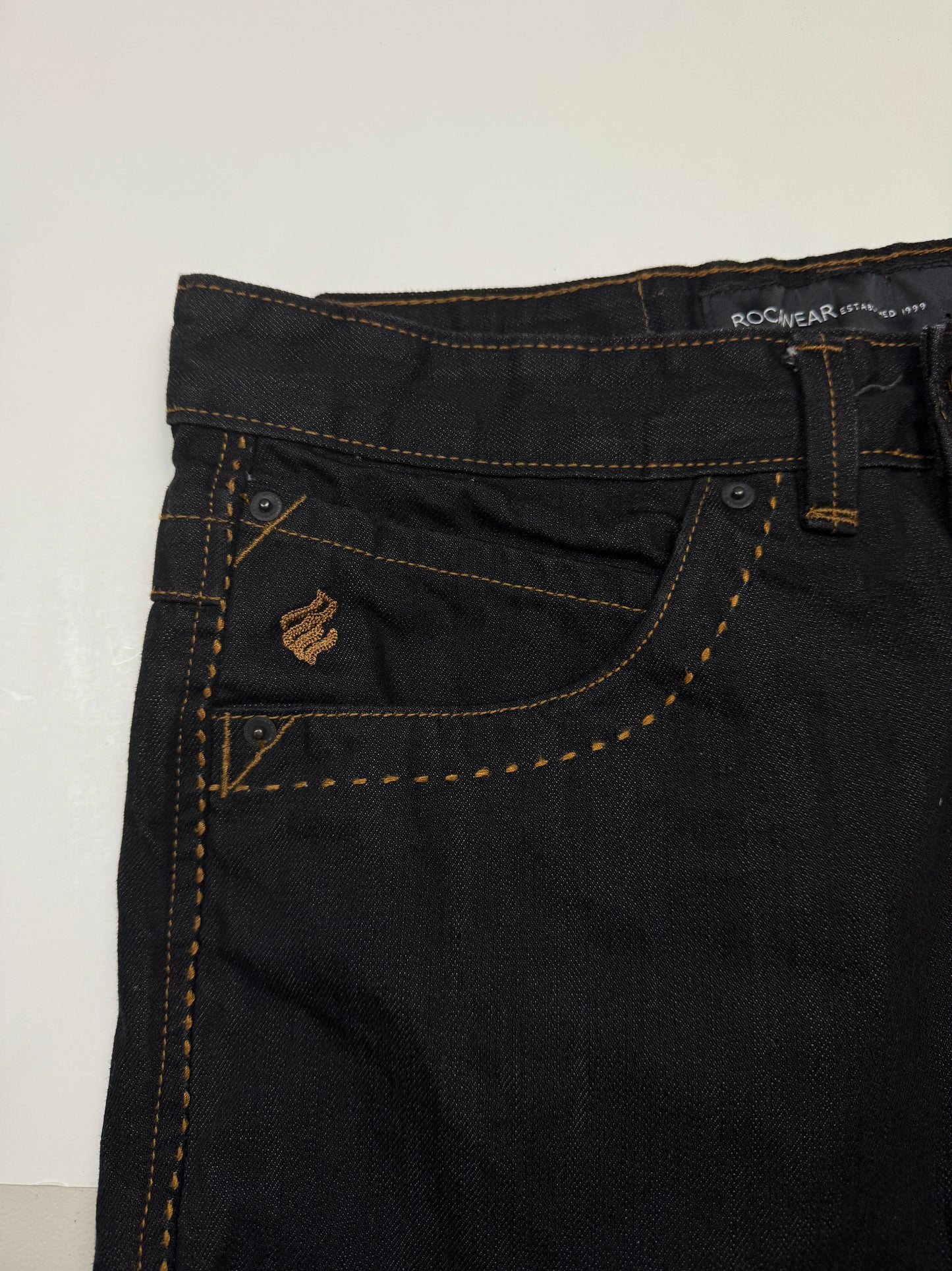 Vintage Y2K Rocawear Embroidered Back Pocket Black Denim Pants Size 36W