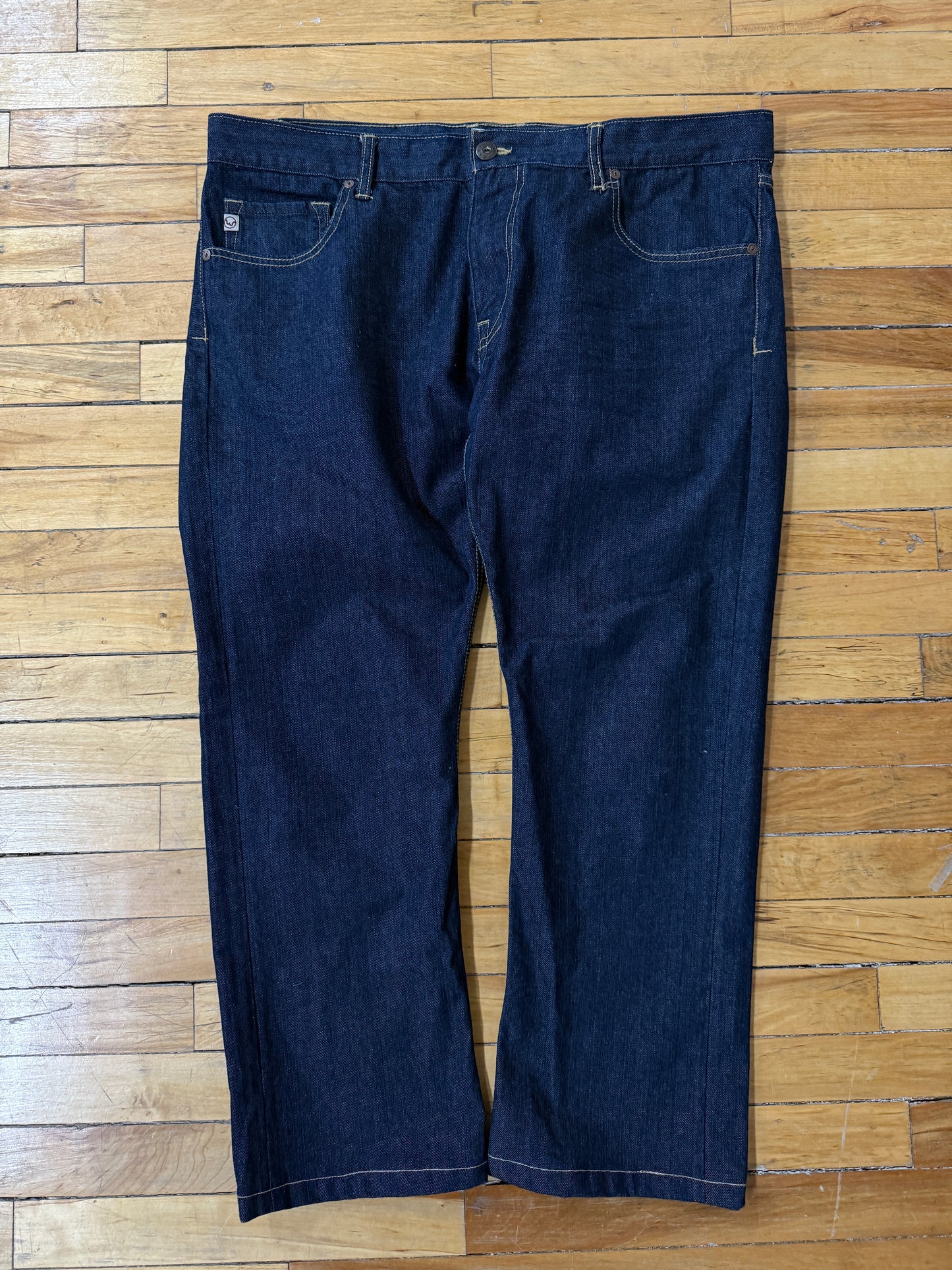 Vintage Y2K JNCO Slim Straight 101 Dark Wash Embroidered Pockets Denim Jeans Size 42W
