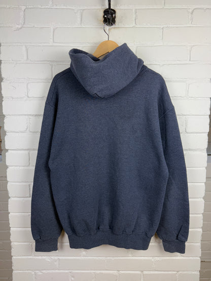 Vintage Russell Athletic Blank Hooded Sweatshirt Size LT Charcoal Blue