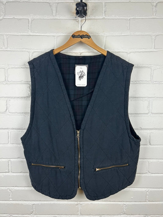 Vintage Paragraff Plaid Lined Quilted Vest Size L Navy Blue