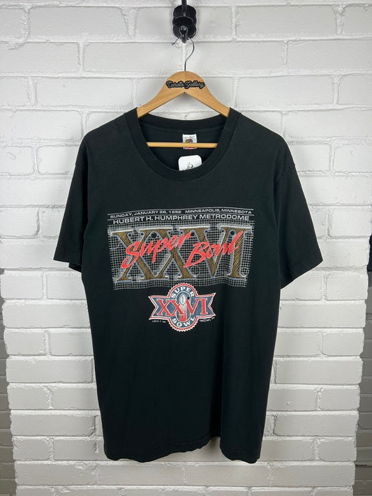 Vintage 1992 Super Bowl XXVI NFL Football Logo Graphic T Shirt Size L 90s