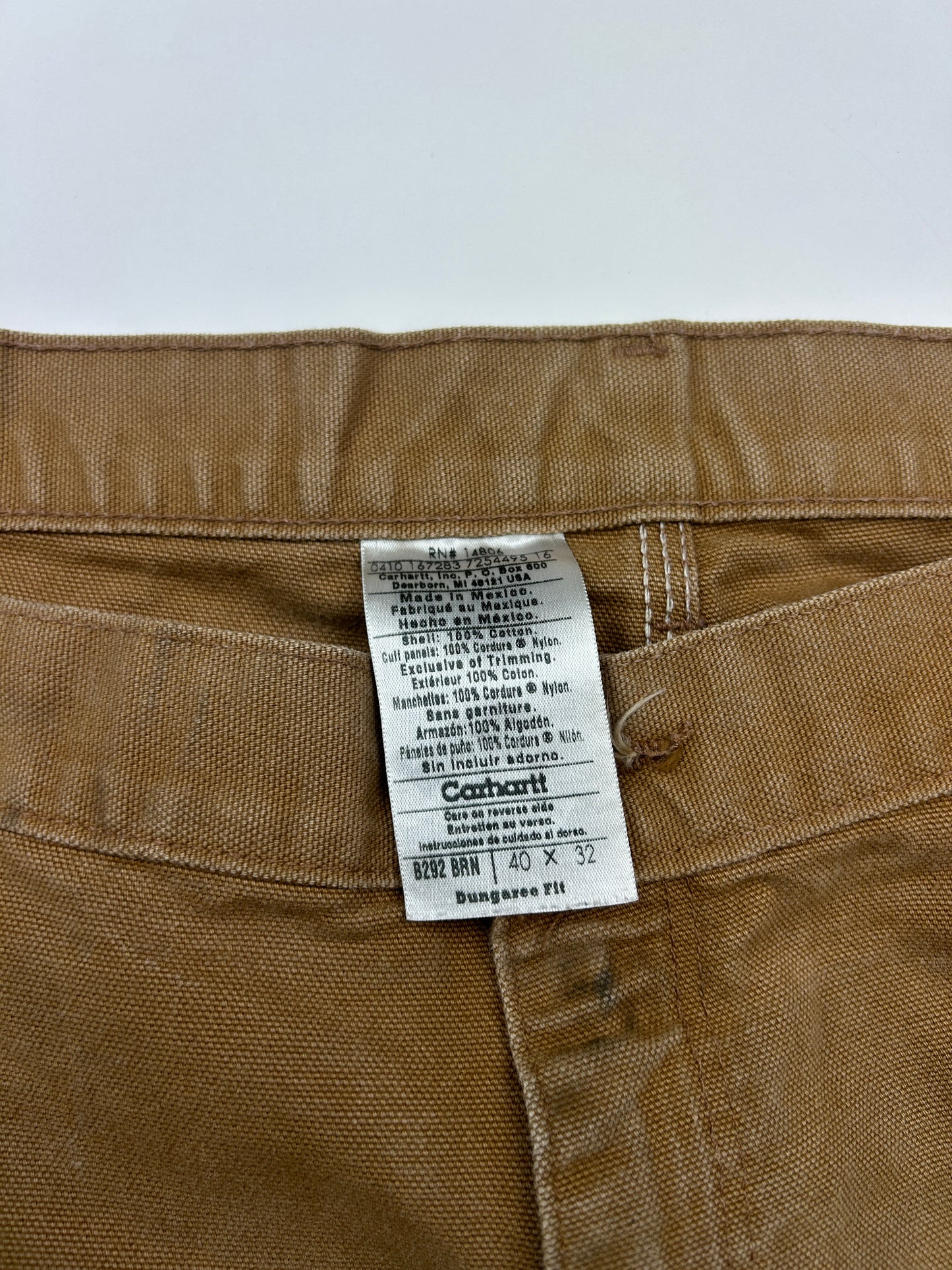 Carhartt Canvas Work-Wear Double Knee Dungaree Fit Pants Size 40W Beige B292
