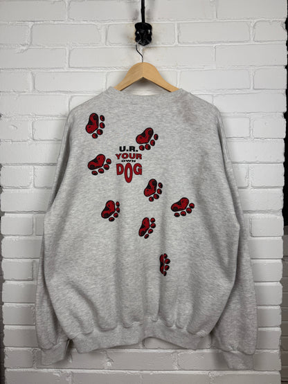 Vintage 90s Red Dog U.R Your Own Dog Paw Print Front & Back Sweatshirt Size XL