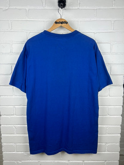 Vintage 90s Denver Broncos NFL Football Crest Graphic Nutmeg T Shirt Size XL