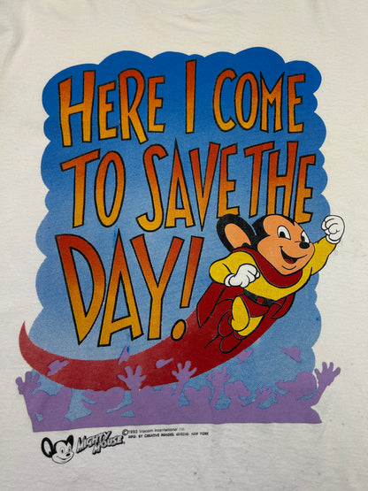 Vintage 1993 Mighty Mouse Here I Come To Save The Day Cartoon TV Show T Shirt Size XL