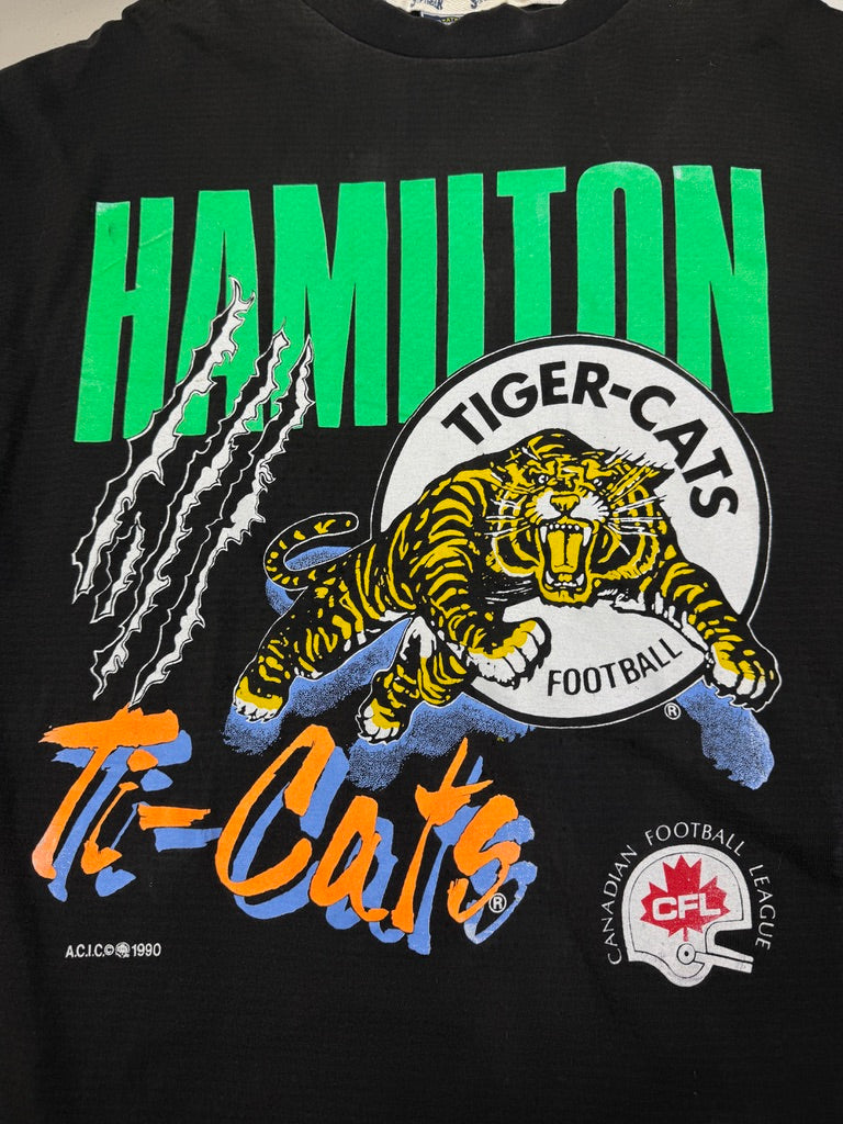 Vintage 1990 Hamilton Tiger Cats Claw Mark Big Graphic Soft Wear T Shirt Size XL