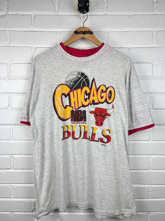 Vintage 90s Chicago Bulls NBA Basketball Double Cuff Sports T Shirt Size L