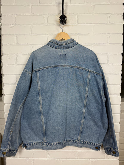 Vintage 90s Carhartt Light Wash Trucker Denim Jean Jacket Size XXL J-12