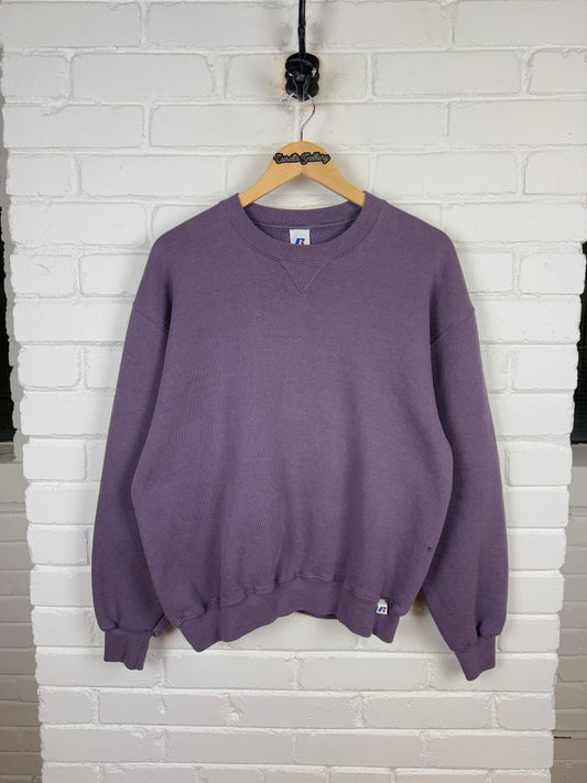 Russell Athletic Cropped Boxy Fit Blank Crewneck Sweatshirt Size L Violet Purple