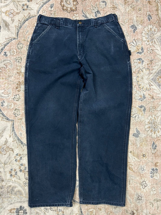 Vintage Carhartt Canvas Work Wear Loose Original Fit Pants Size 37W Navy Blue