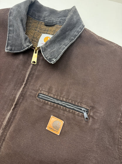 Vintage Carhartt Blanket Lined Brown Canvas Detroit Cropped Jacket Size XL J97 DKB