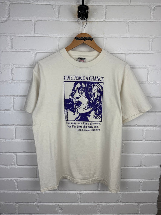 Vintage 90s John Lennon Give Peace A Chance Memorial Music T Shirt Size L