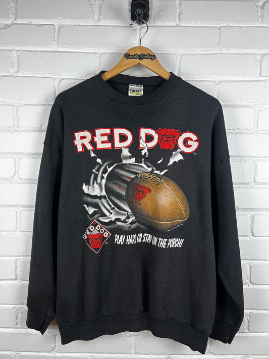 Vintage 1995 Red Dog Football Chest Buster Play Hard Graphic Sweatshirt Size XL 90s