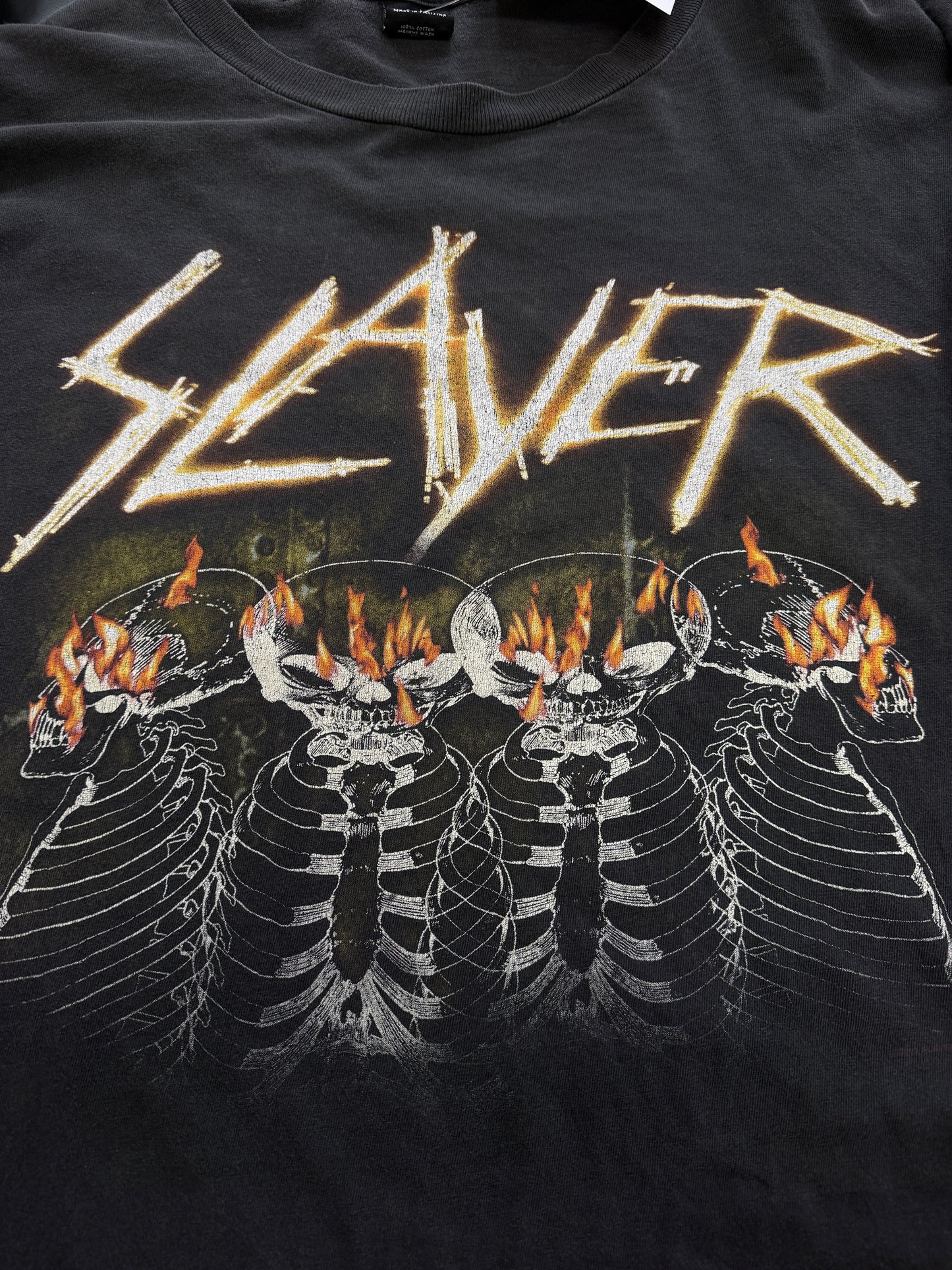 Vintage 2003 Slayer Metal Band Skull & Bones Flames Long Sleeve T-Shirt 2XL
