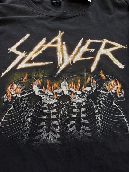 Vintage 2003 Slayer Metal Band Skull & Bones Flames Long Sleeve T-Shirt 2XL